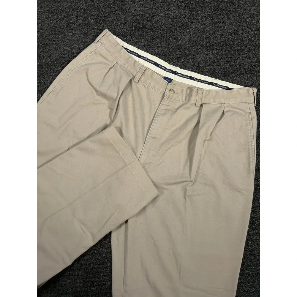VTG Polo Ralph Lauren Andrew Pants Men's 40x34 (Fits 38x32) Beige Double Pleated